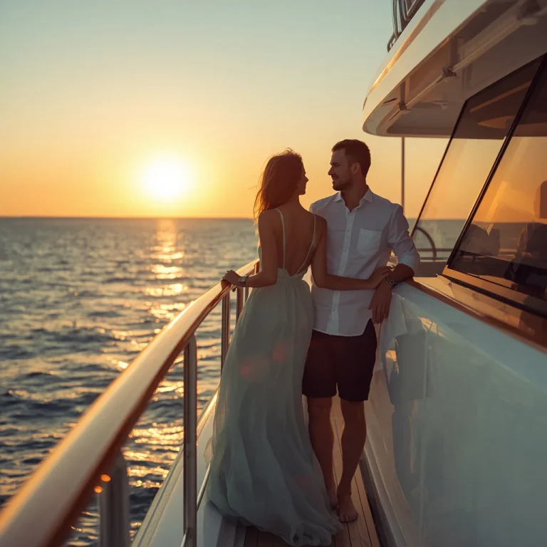A romantic couple on a luxurious yacht cruise at sunset | Indian Couple Prompt