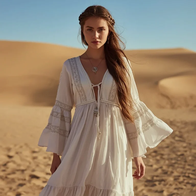 Desert Princess: Embroidered Boho Western Dress | gemini ai photo prompt copy paste