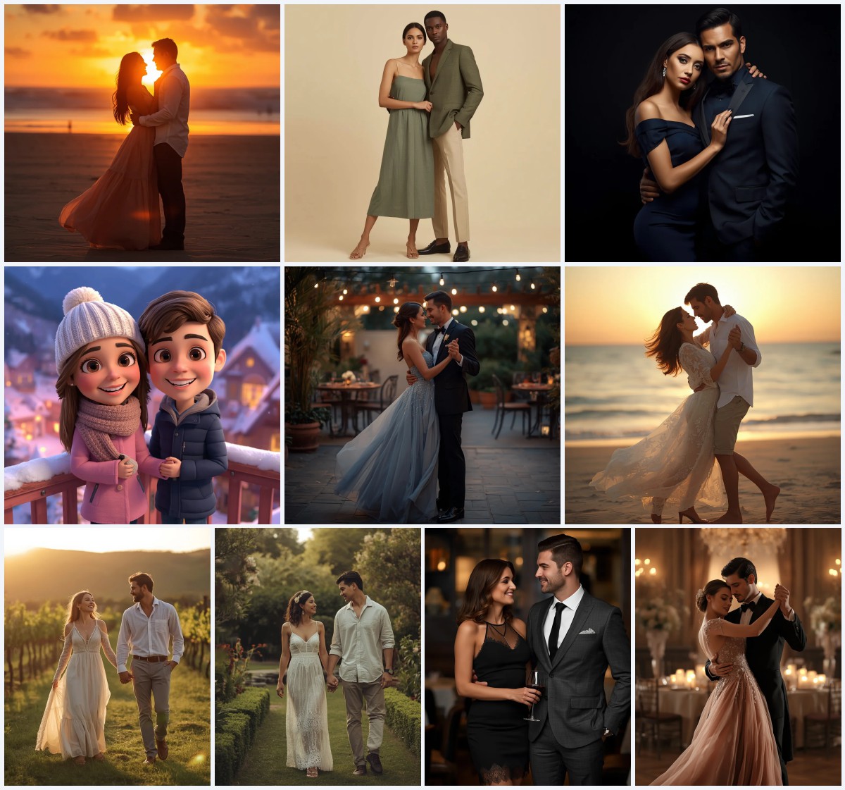 New 10 Studio Couple AI Prompts for High Fashion Portraits with Dramatic Lighting