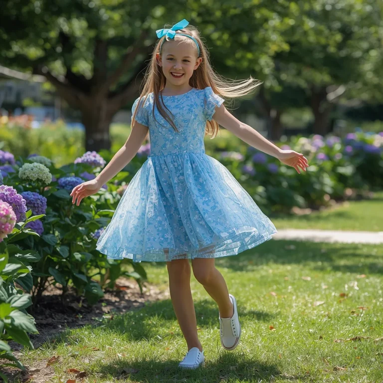 Playful Blue Floral Print Skater Dress | Girl Dress Prompt