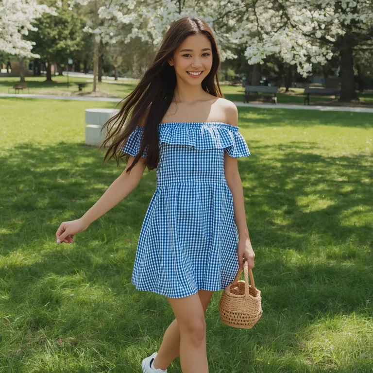 Playful Gingham Off-Shoulder Mini Dress | Girl Dress Prompt