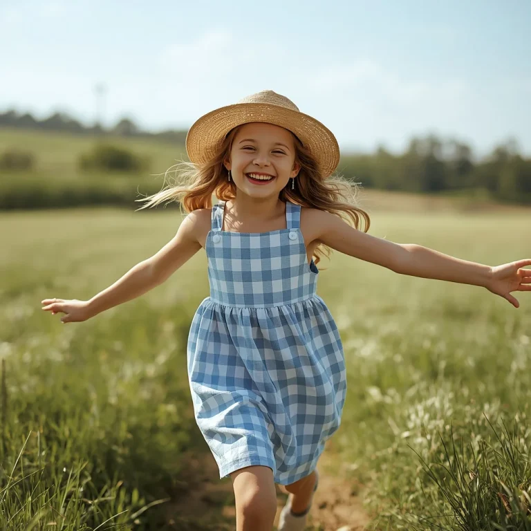 Playful Summer Vibe: Gingham A-line Dress with Straw Hat | ChatGPT photo editing prompts for girl copy paste