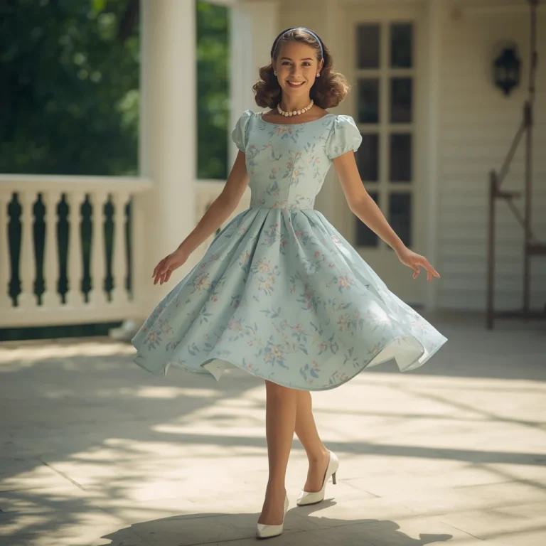 Vintage Charm in a Pastel Blue Swing Dress | Aesthetic Prompt