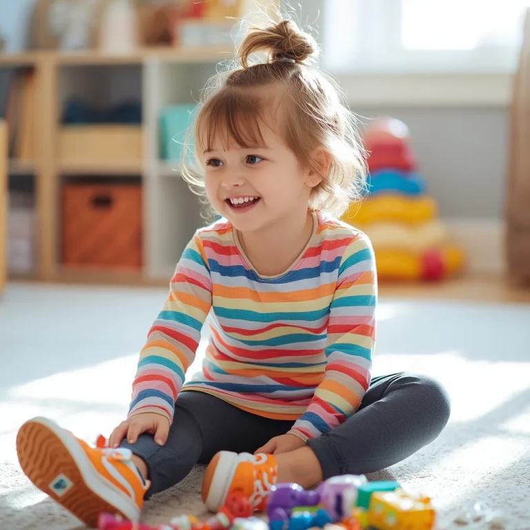 Youthful Playtime: Colorful Striped T-Shirt Dress with Leggings | aesthetic prompt