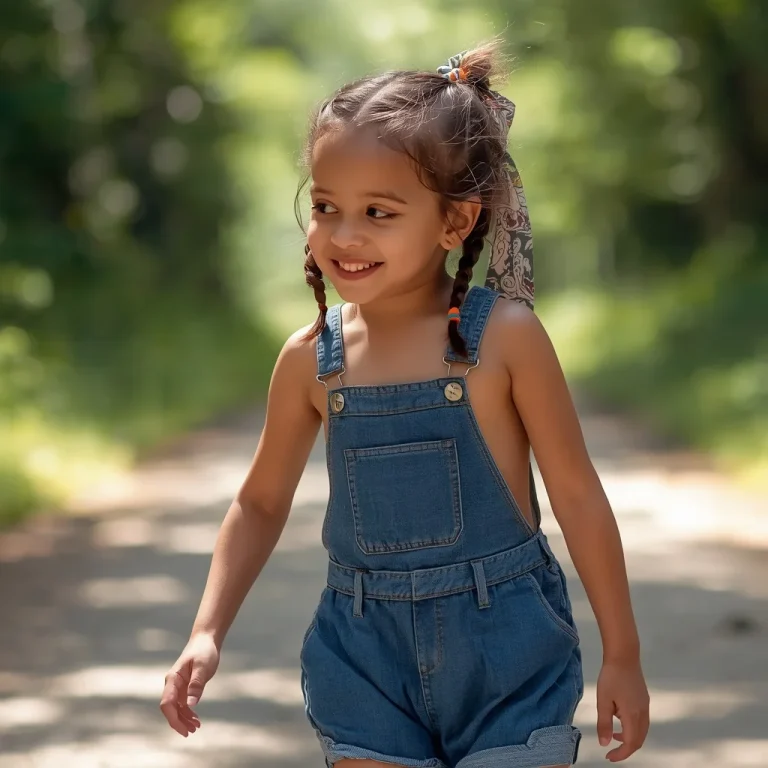 Youthful Summer Adventure: Denim Romper with Colorful Scarf | gemini girl photo prompt indian style instagram